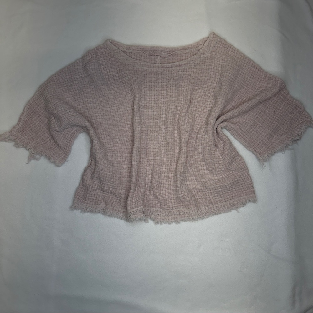 Made In Italy Pullover Frayed Edge Boxy Top, Light Pink/Lavender, OS, Boho Chic